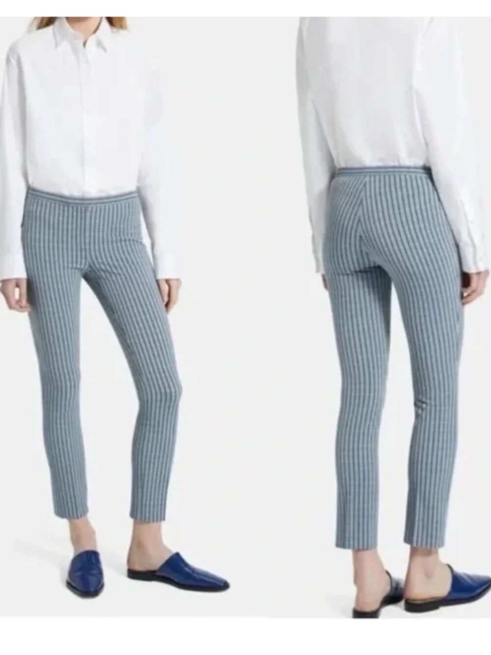 Theory Classic Skinny Pant Blue and White Windowpane Print Size 0